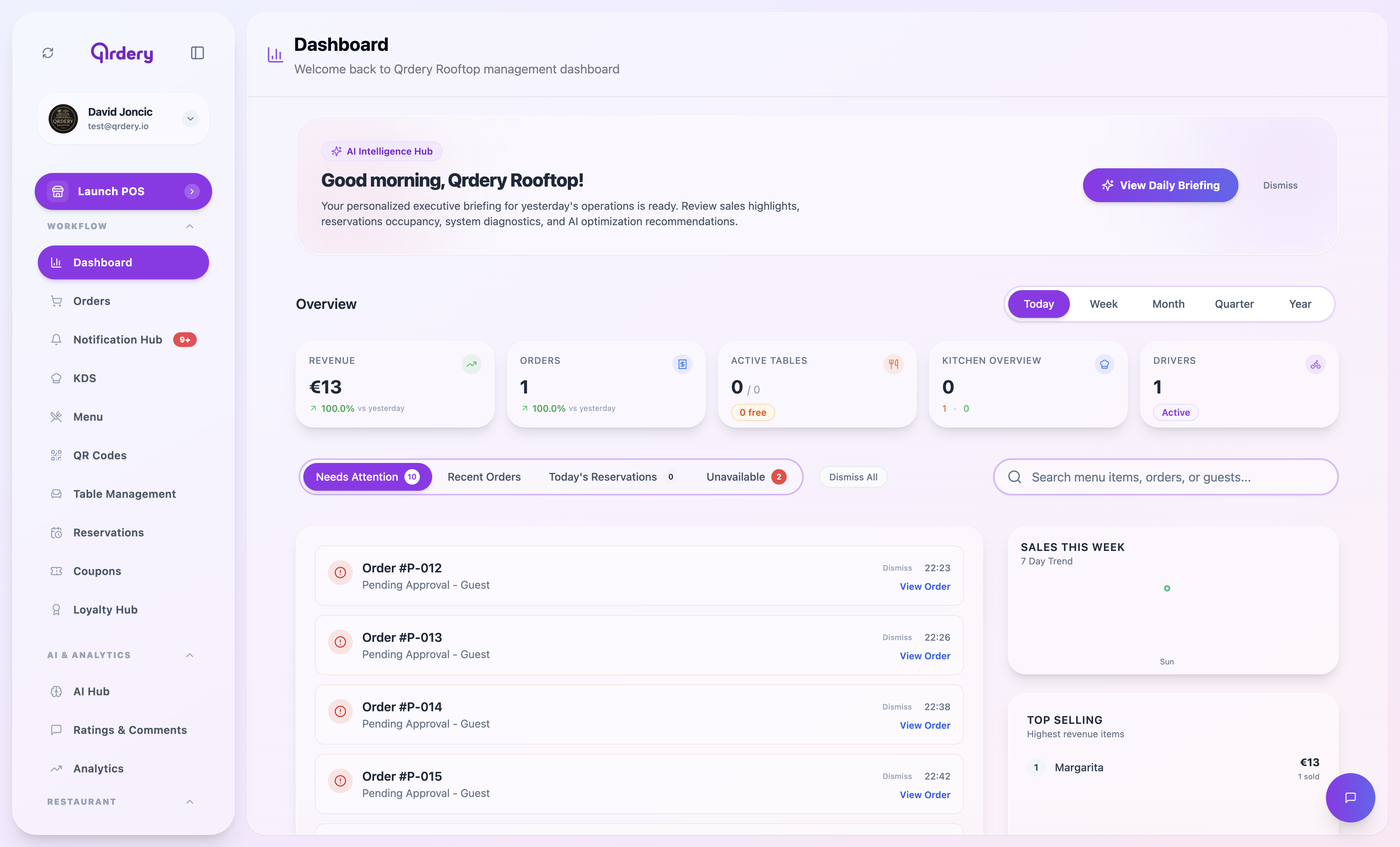 Qrdery Dashboard Mockup
